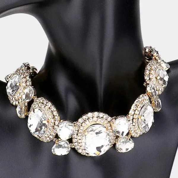 Oval Stone Accented Evening Choker Gold Necklace Set