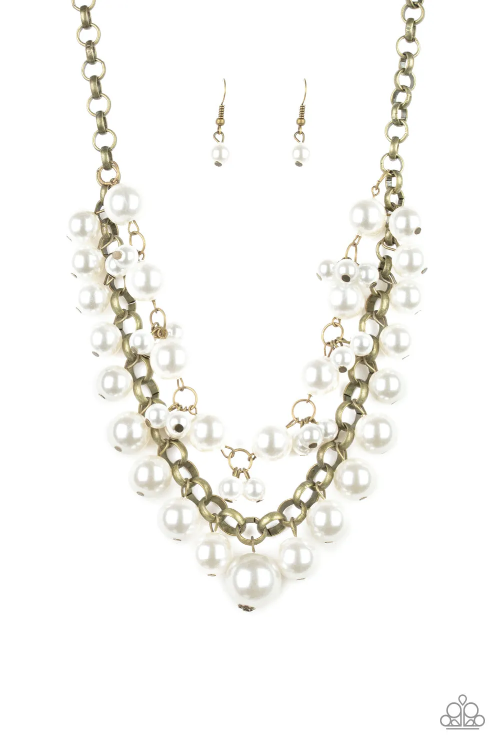 Paparazzi - BALLROOM Service - Brass and Pearl Necklace