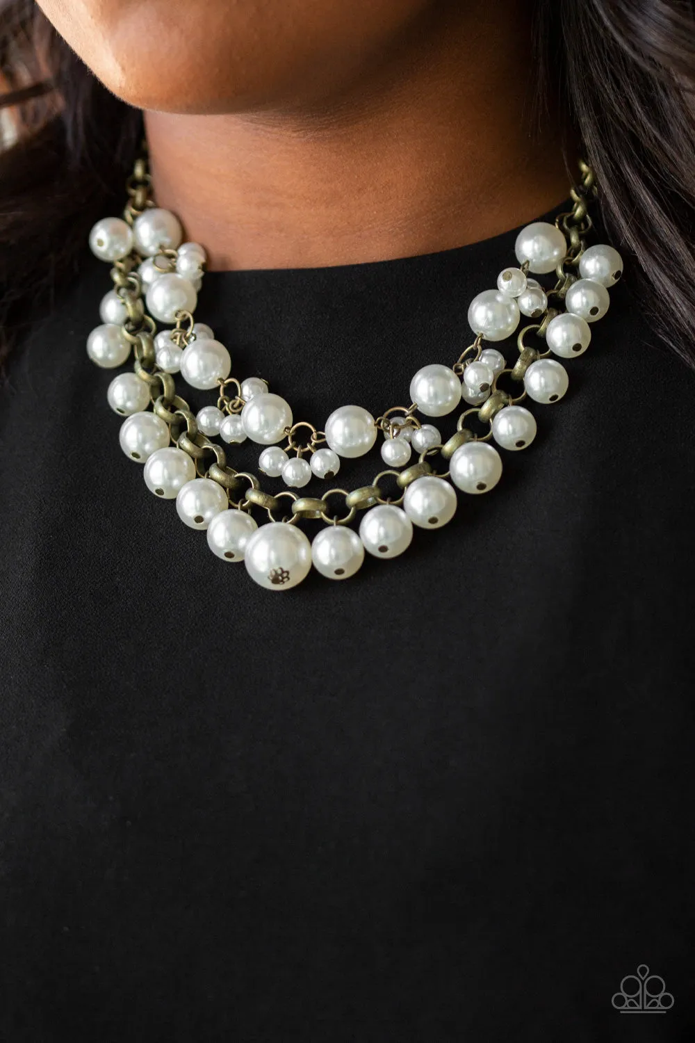 Paparazzi - BALLROOM Service - Brass and Pearl Necklace