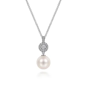 Pavé Halo and Pearl Drop Pendant Necklace