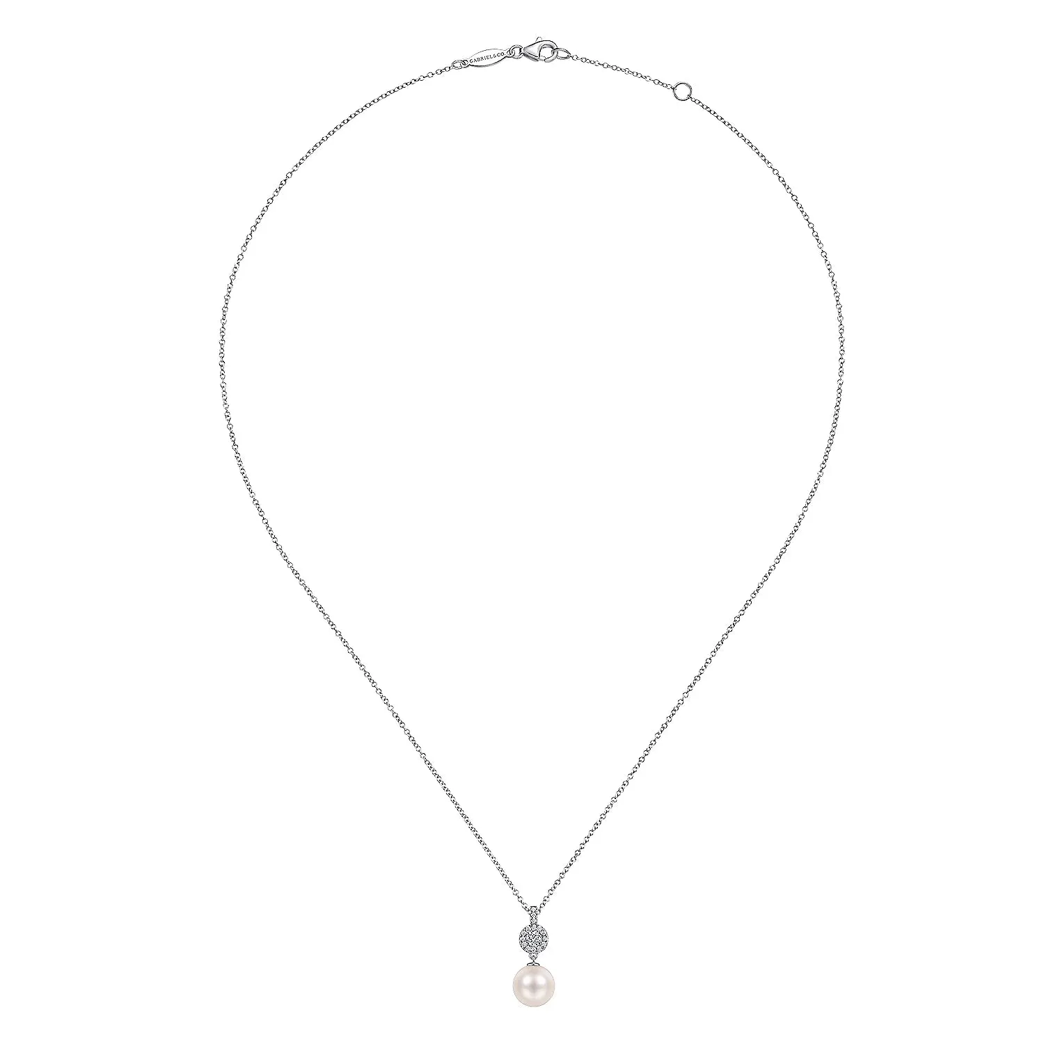 Pavé Halo and Pearl Drop Pendant Necklace