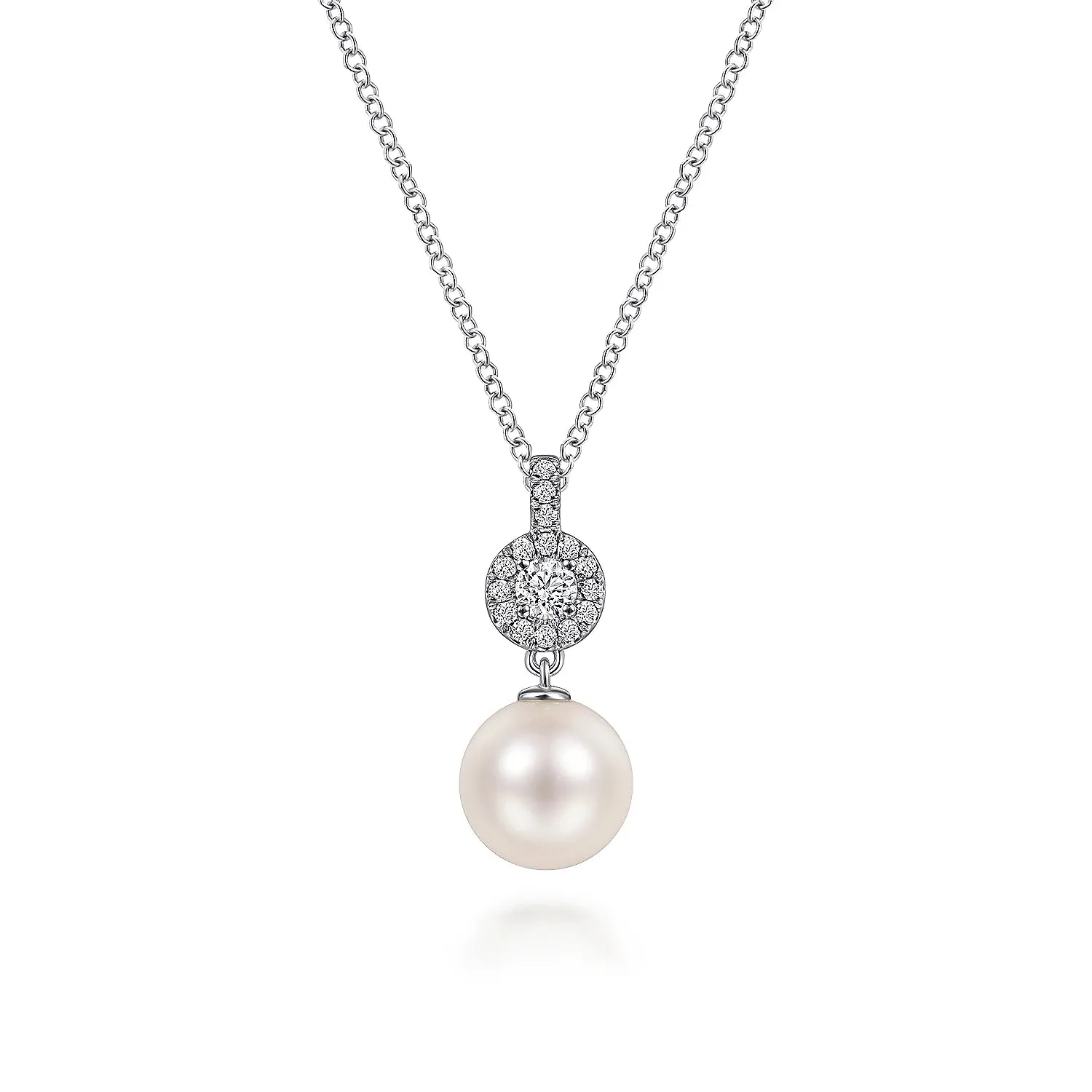 Pavé Halo and Pearl Drop Pendant Necklace