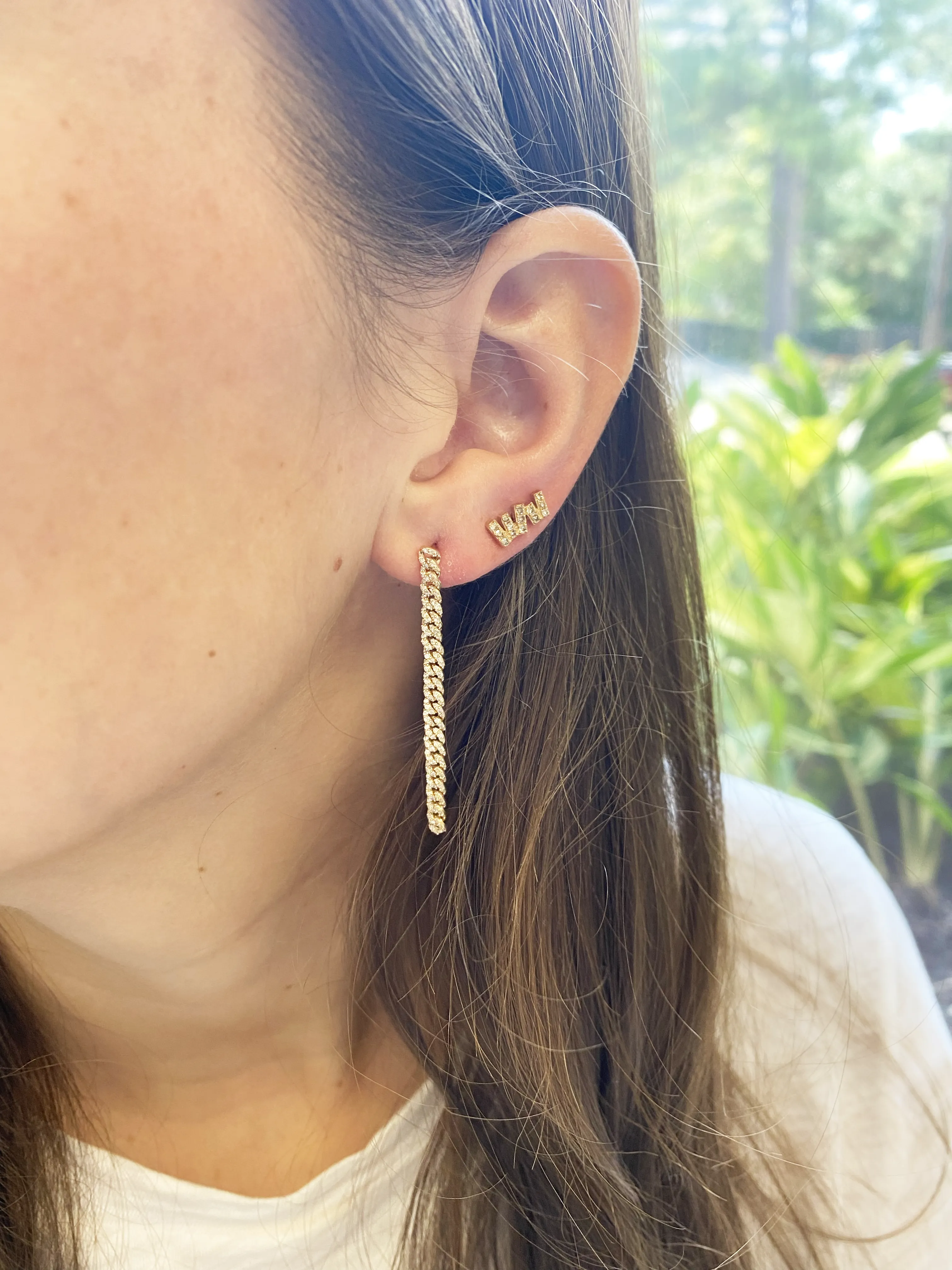 Pave Cuban Chain Dangle Earrings