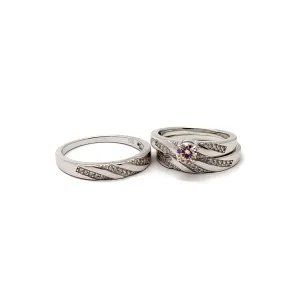 Pave Stripe Three Piece Set Engagement Rings (Silver)