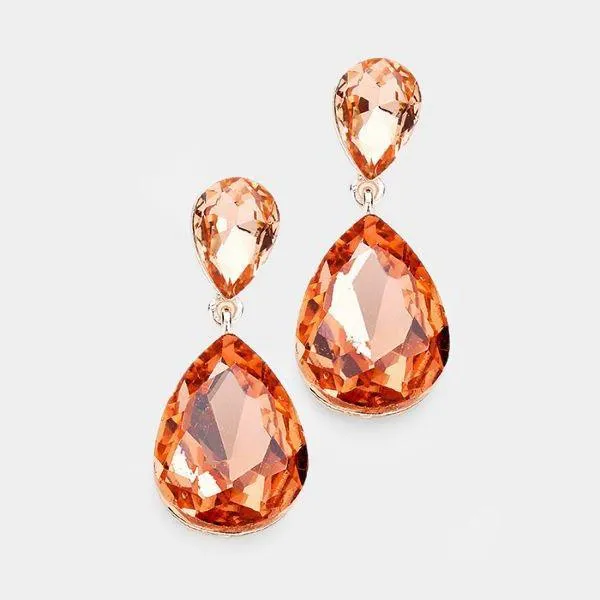 Peach Crystal Teardrop Rose Gold Earrings