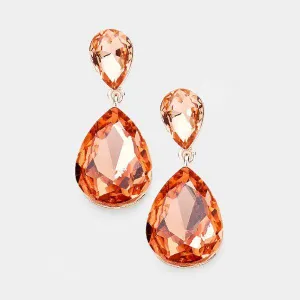 Peach Crystal Teardrop Rose Gold Earrings