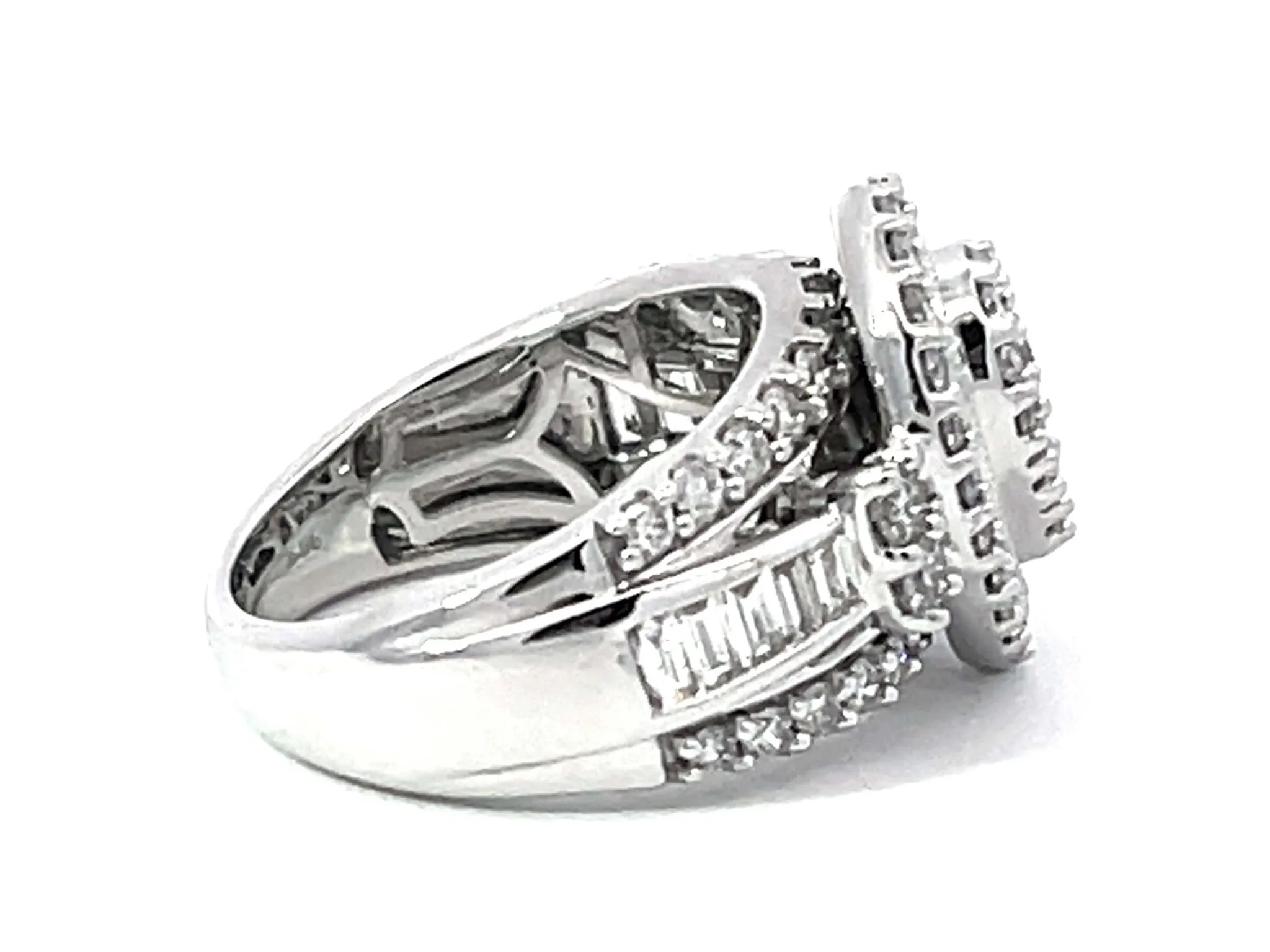 Pear Shaped Brilliant Diamond Cluster Engagement Ring 14K White Gold
