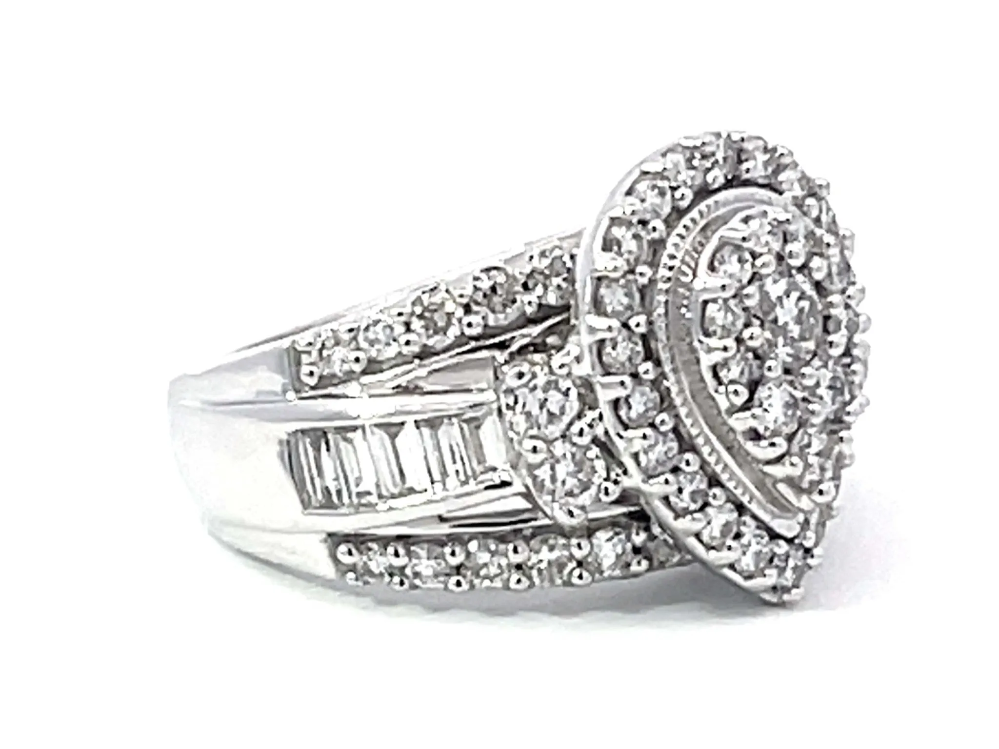 Pear Shaped Brilliant Diamond Cluster Engagement Ring 14K White Gold