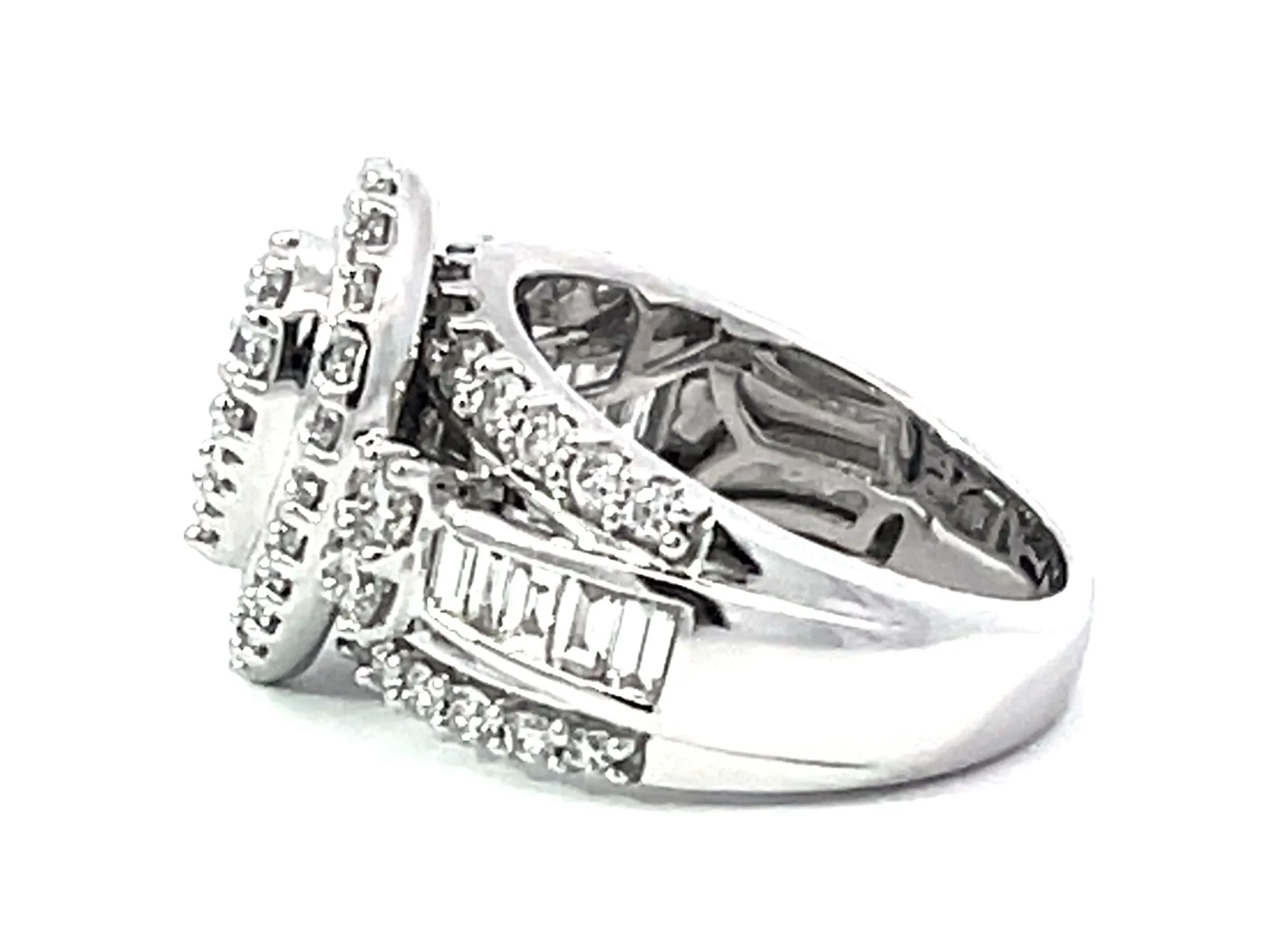 Pear Shaped Brilliant Diamond Cluster Engagement Ring 14K White Gold