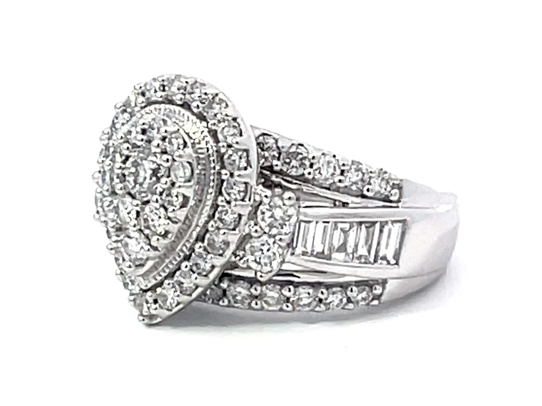 Pear Shaped Brilliant Diamond Cluster Engagement Ring 14K White Gold