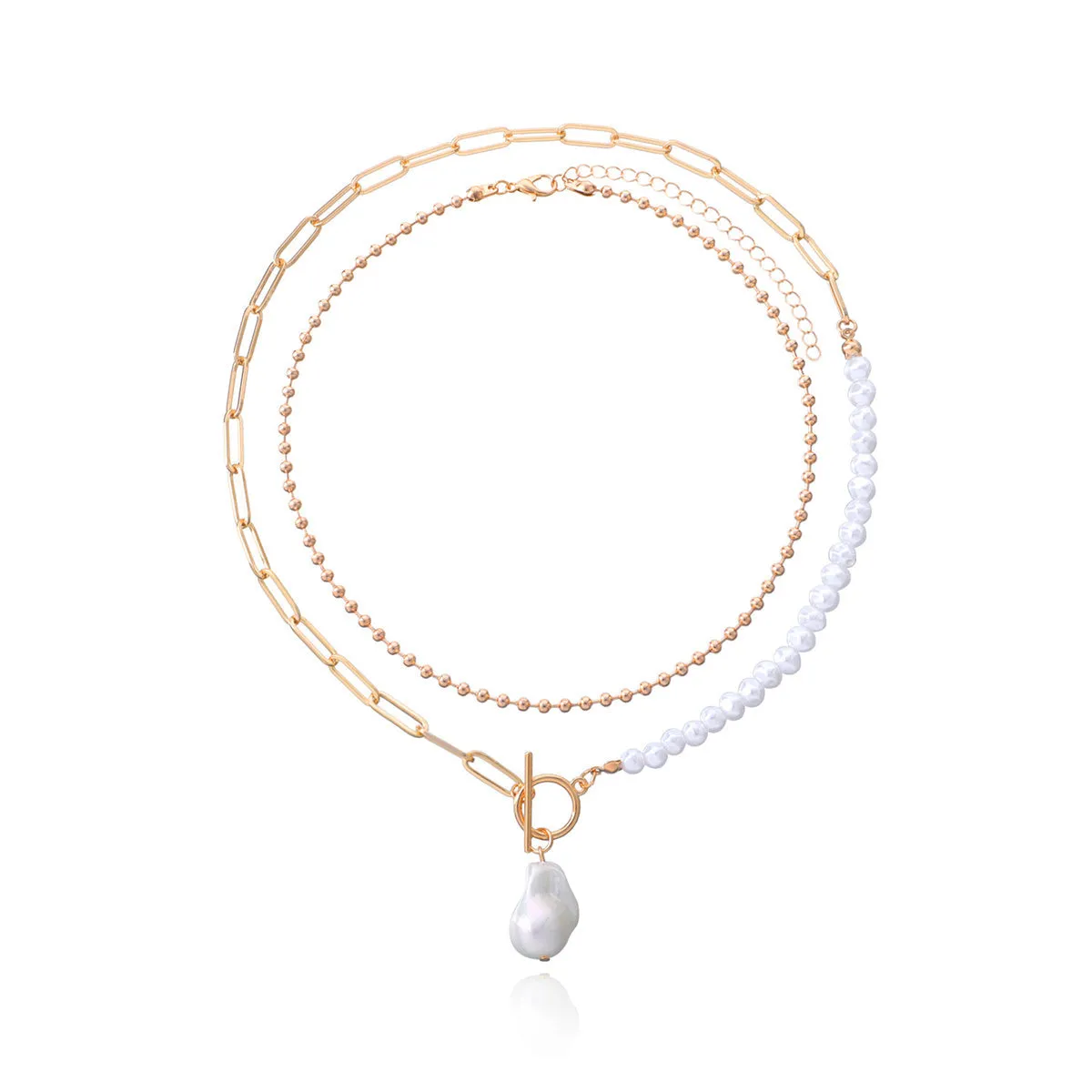 Pearl & 18K Gold-Plated Baroque Toggle Necklace Set