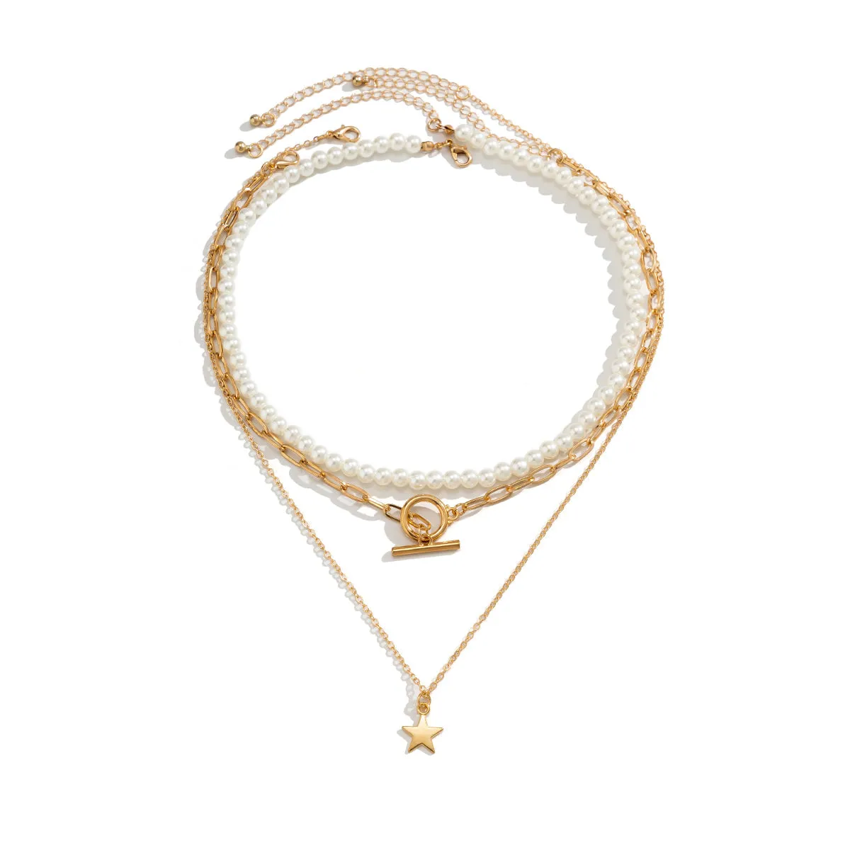 Pearl & 18K Gold-Plated Star Pendant Necklace Set