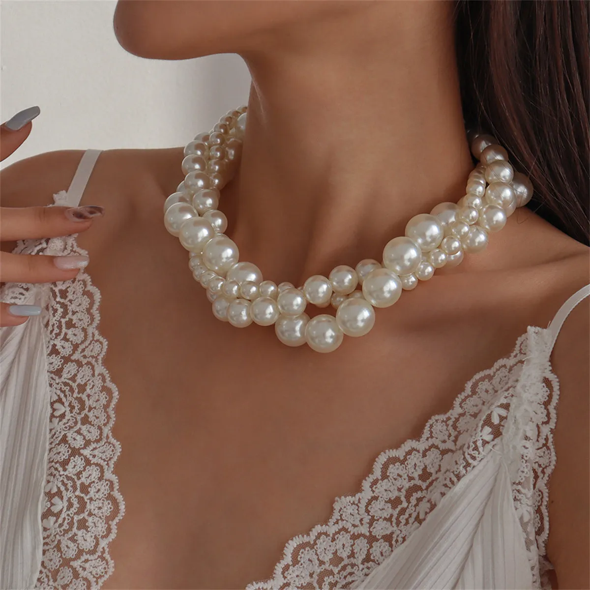 Pearl & Silver-Plated Interlocked Necklace