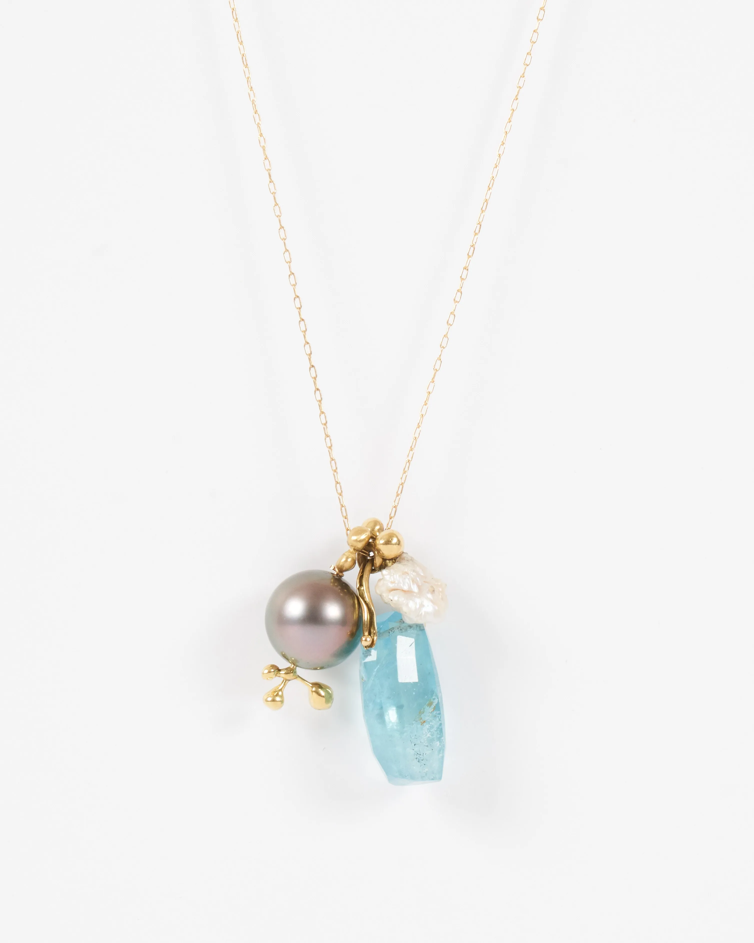 pearl and aqua charm necklace