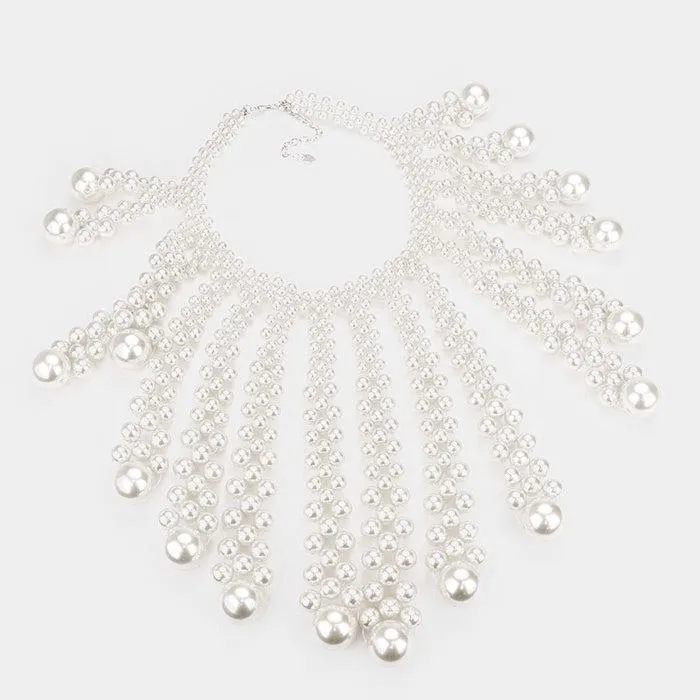 Pearl Bubble White Collar Statement Necklace Set