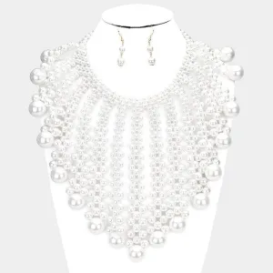 Pearl Bubble White Collar Statement Necklace Set