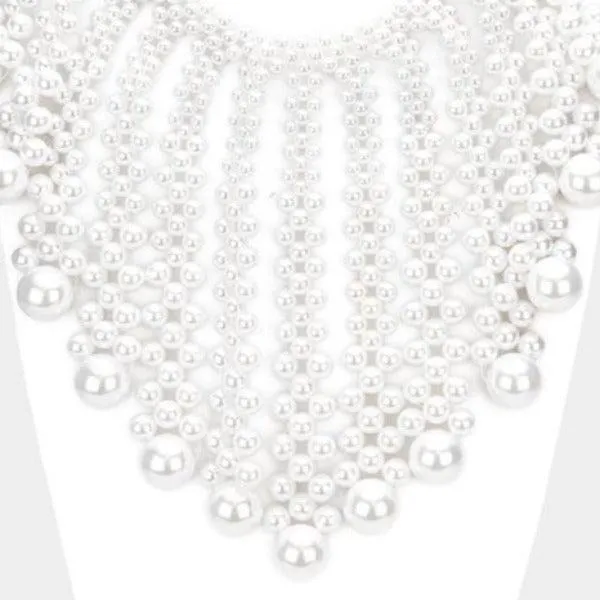 Pearl Bubble White Collar Statement Necklace Set