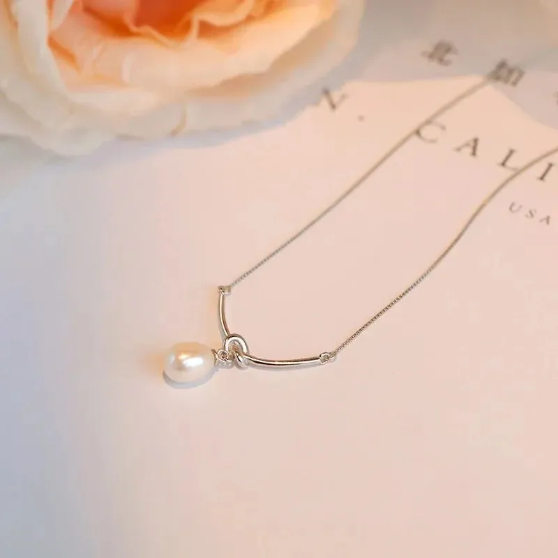 Pearl Drop Knot Dainty Chain Necklace