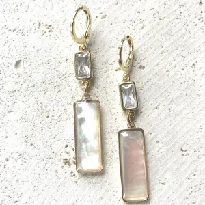 Pearl shell earrings iridescent crystal boutique salon