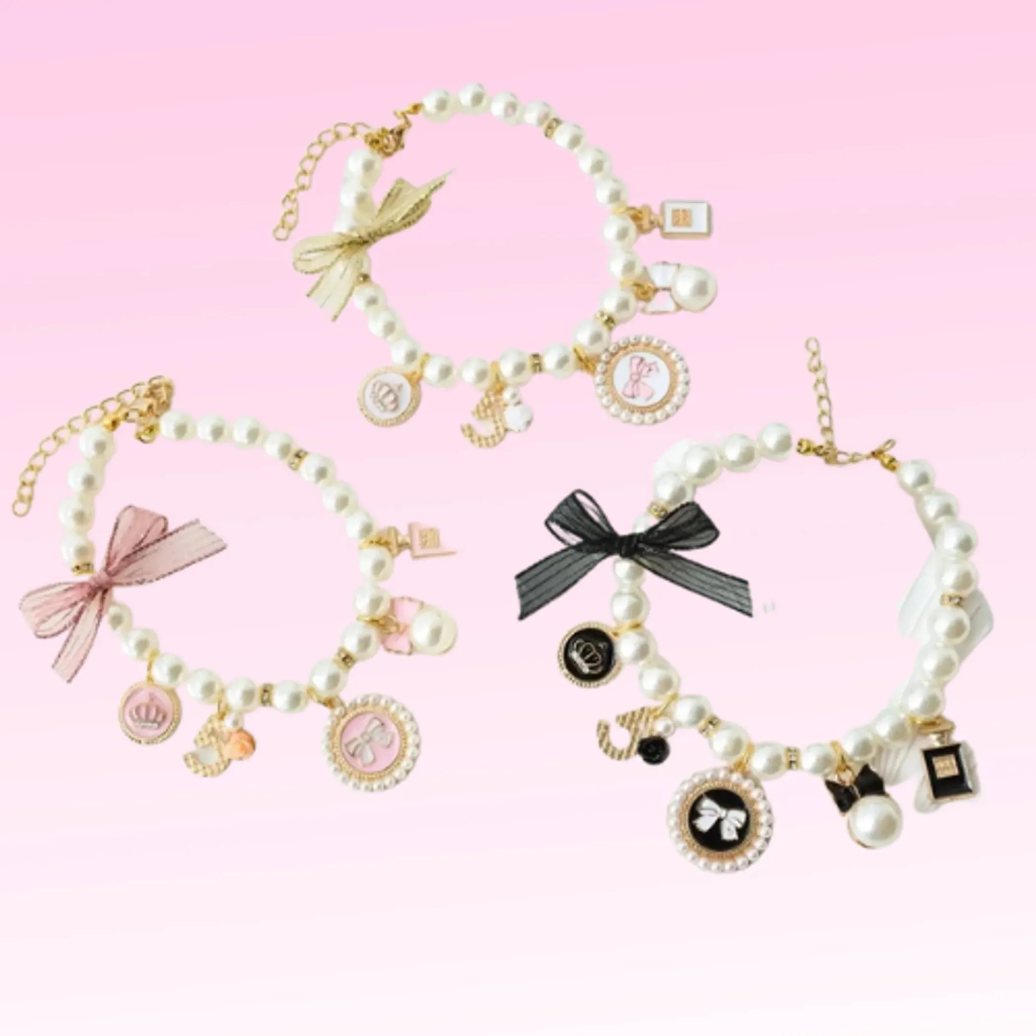 Pearls and Bow Charm Necklace