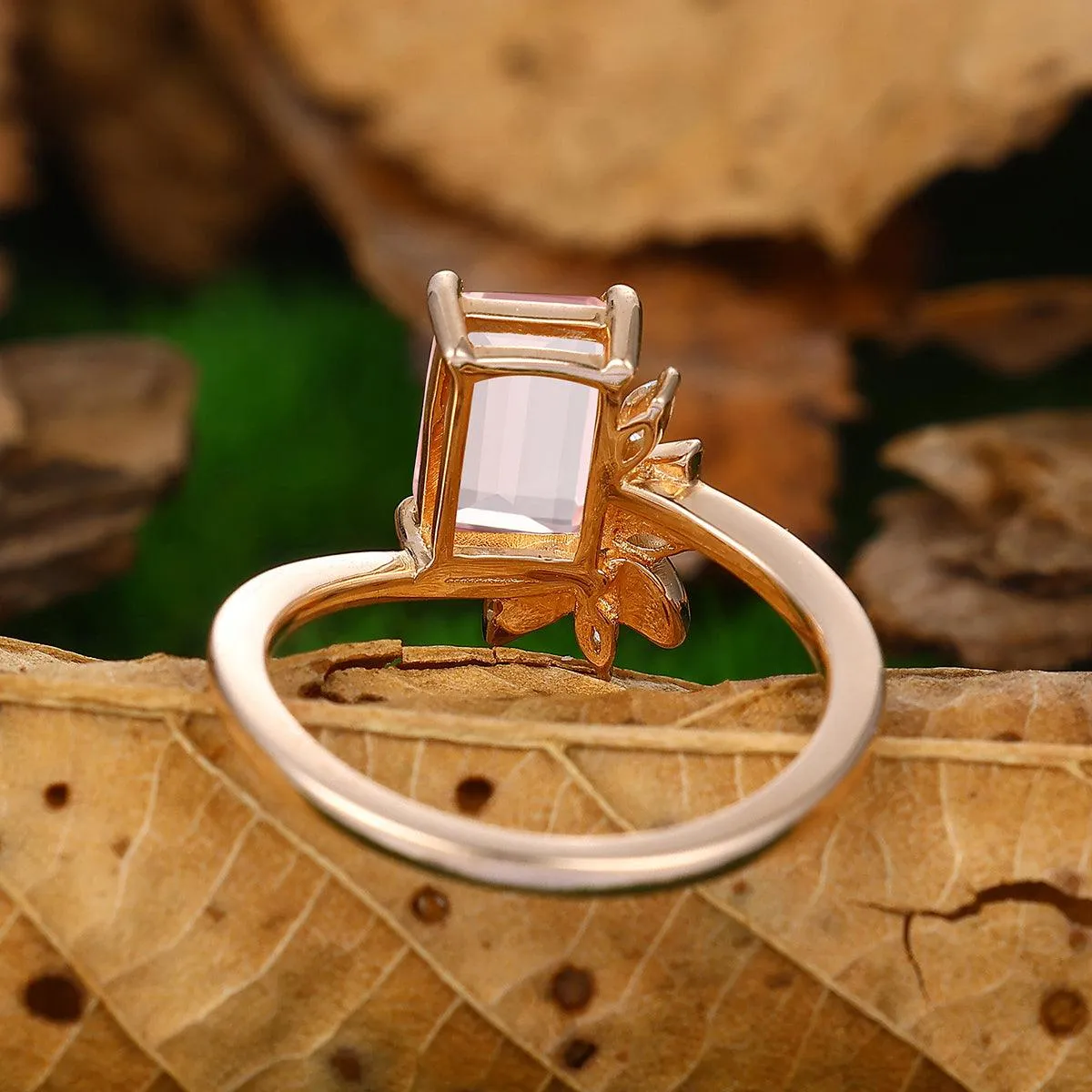 Personalized Design 2 CT Emerald Cut Natural Pink Morganite Bridal Ring