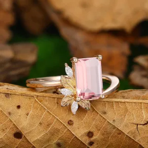 Personalized Design 2 CT Emerald Cut Natural Pink Morganite Bridal Ring
