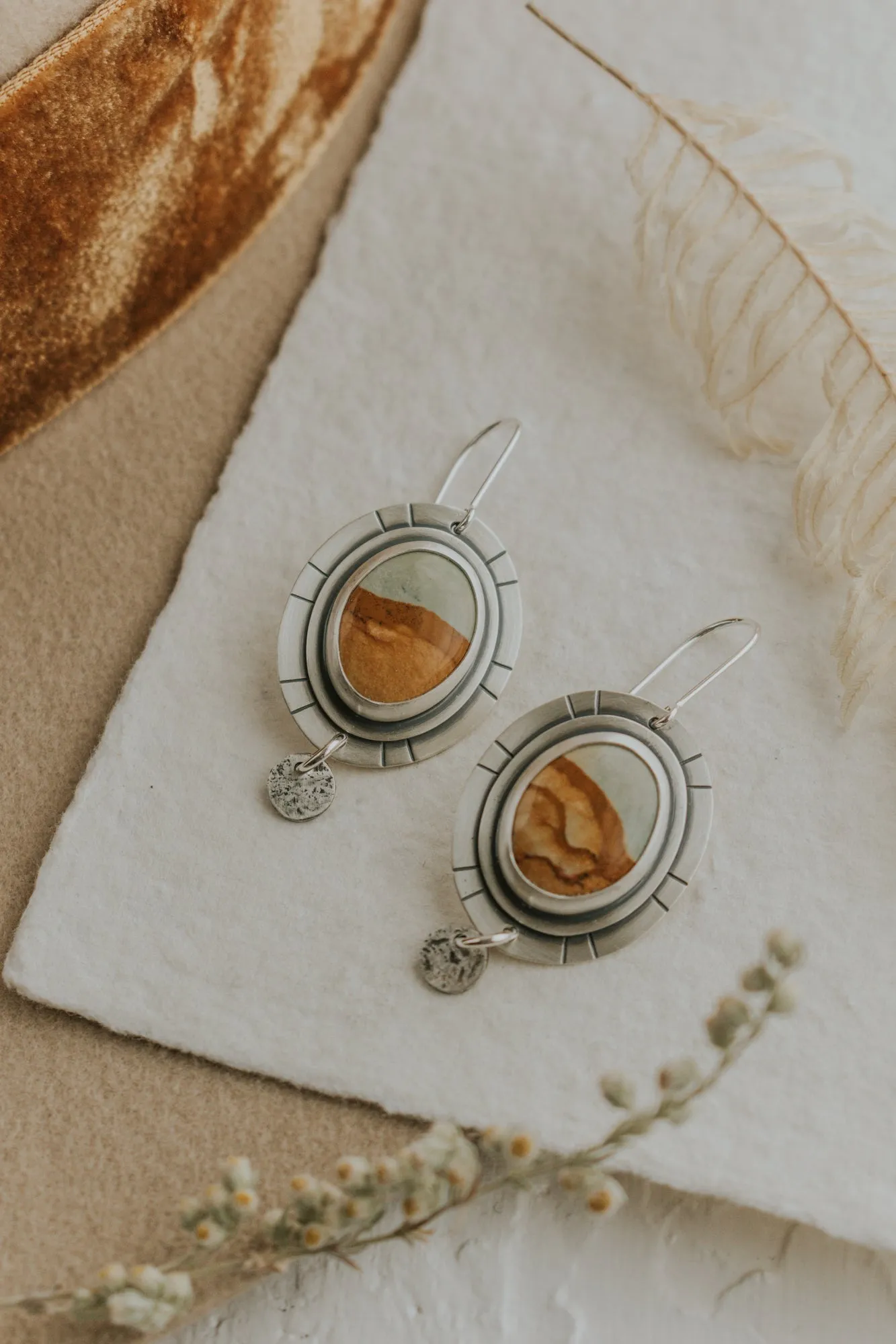 Picture Jasper   Silver Dot Statement Earrings