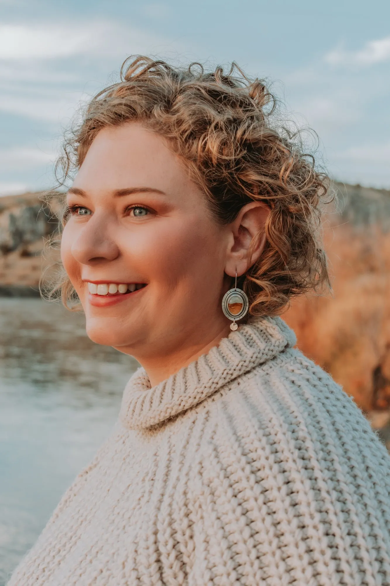 Picture Jasper   Silver Dot Statement Earrings