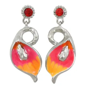 Pink and Orange Enamel and Crystal Calla Lily Earring - RSN517E