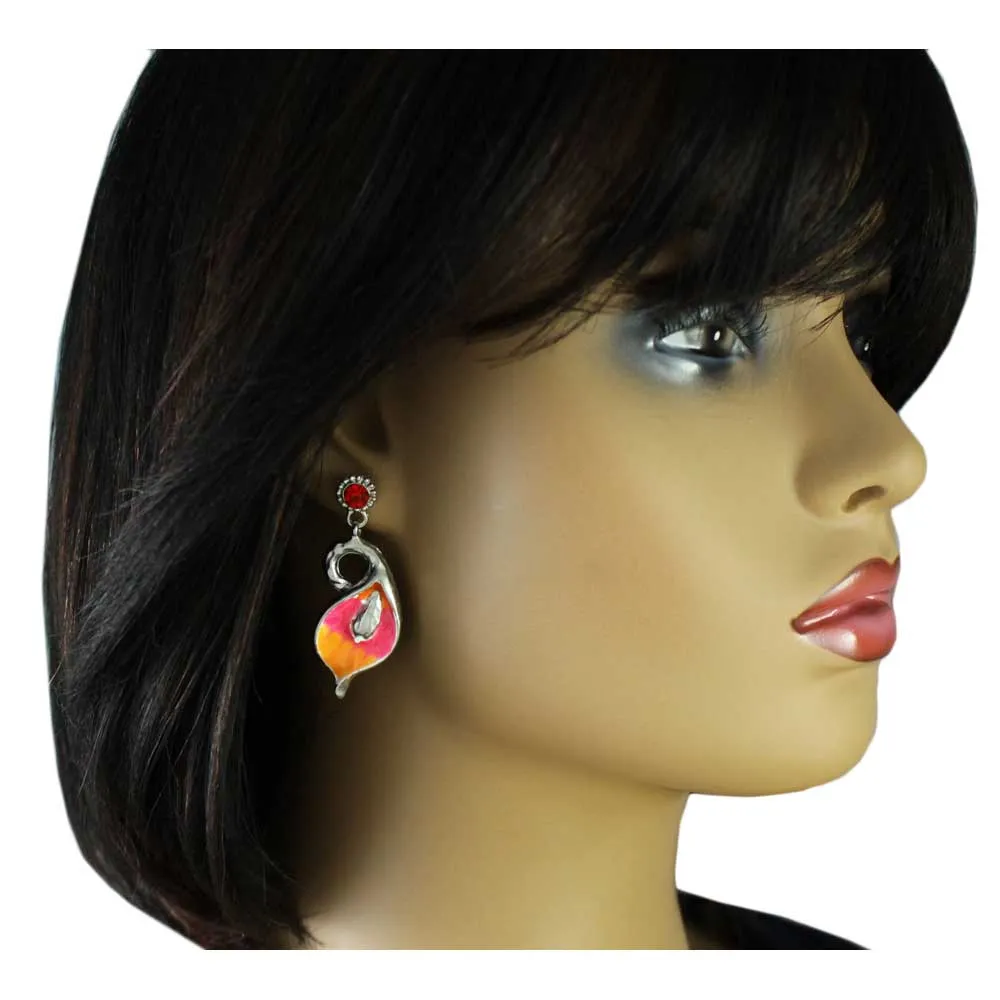Pink and Orange Enamel and Crystal Calla Lily Earring - RSN517E