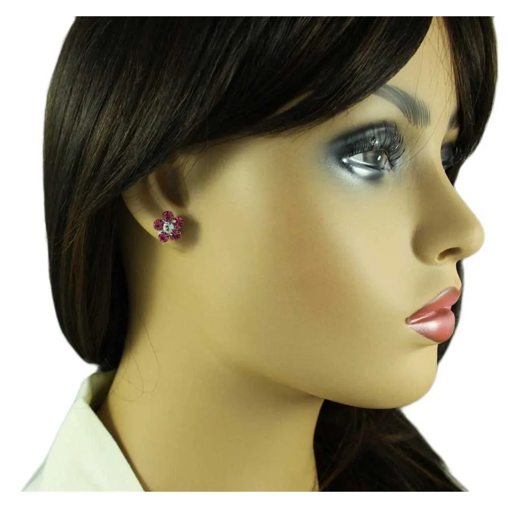 Pink Crystal Daisy Stud Pierced Earring - PRL984EPK