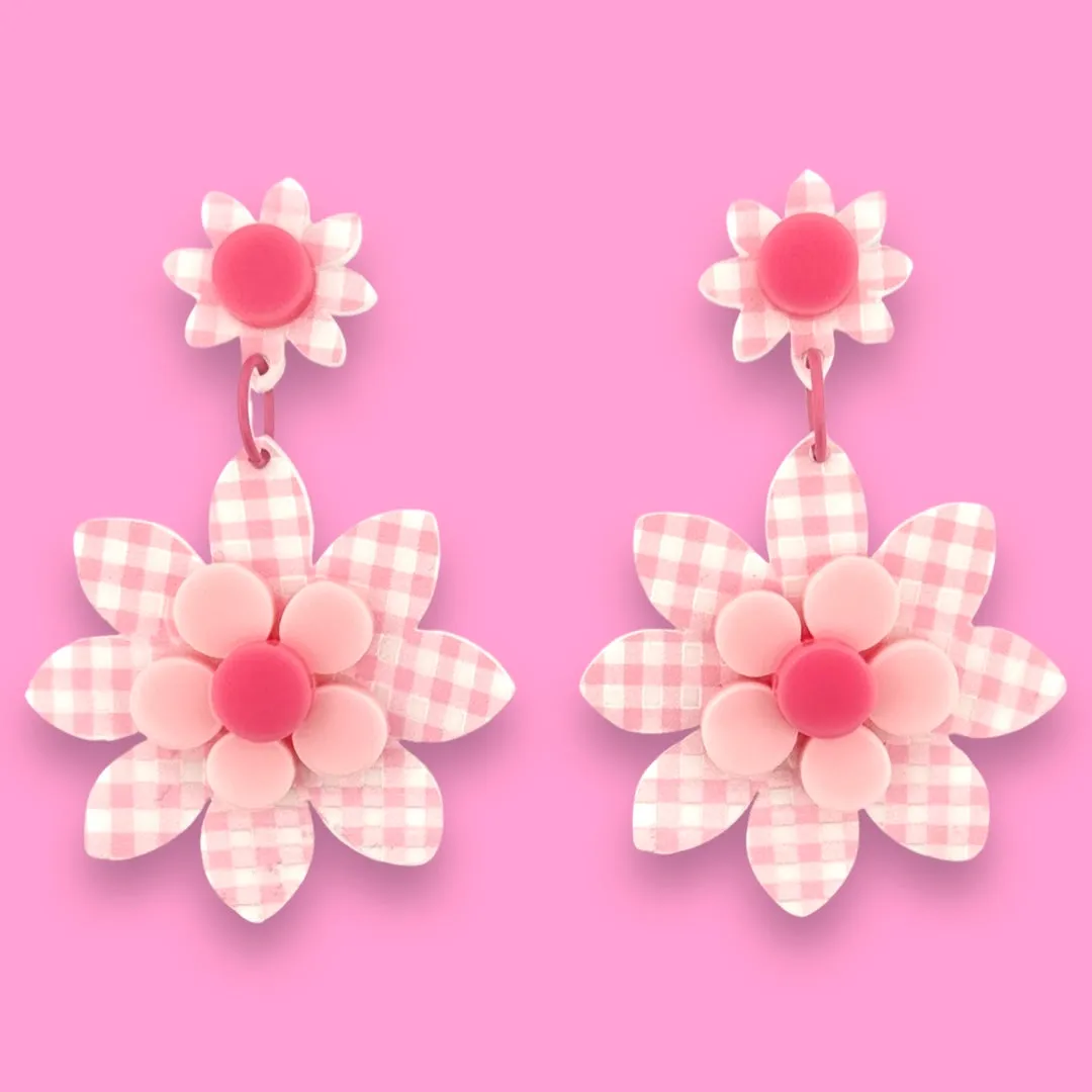 Pink gingham flower 🌸 - dangle