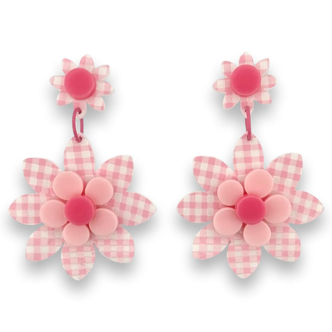 Pink gingham flower 🌸 - dangle