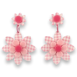Pink gingham flower 🌸 - dangle