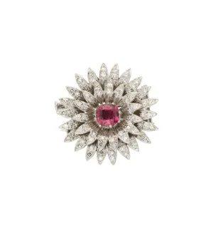 Pink tourmaline and diamond brooch