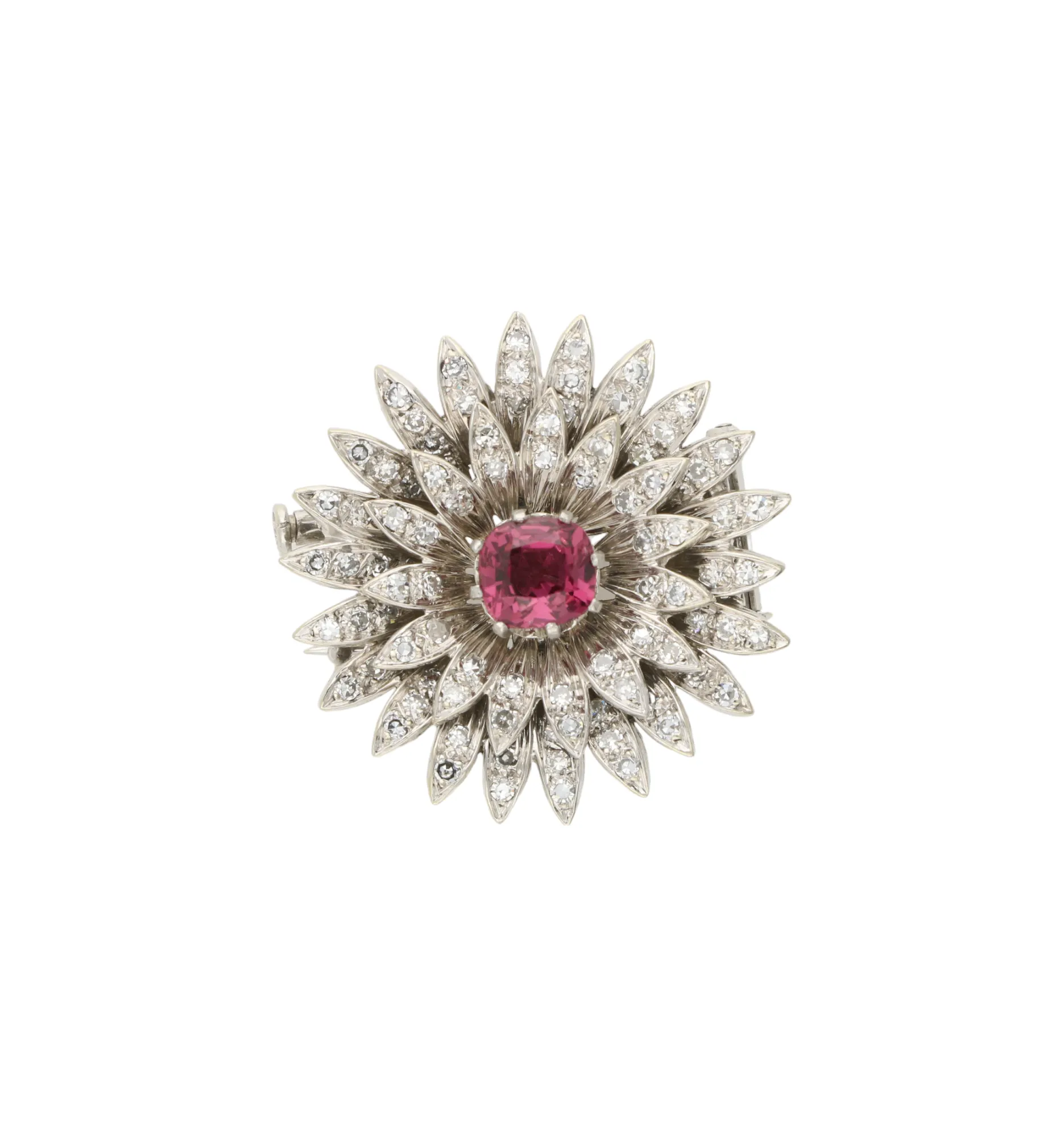 Pink tourmaline and diamond brooch
