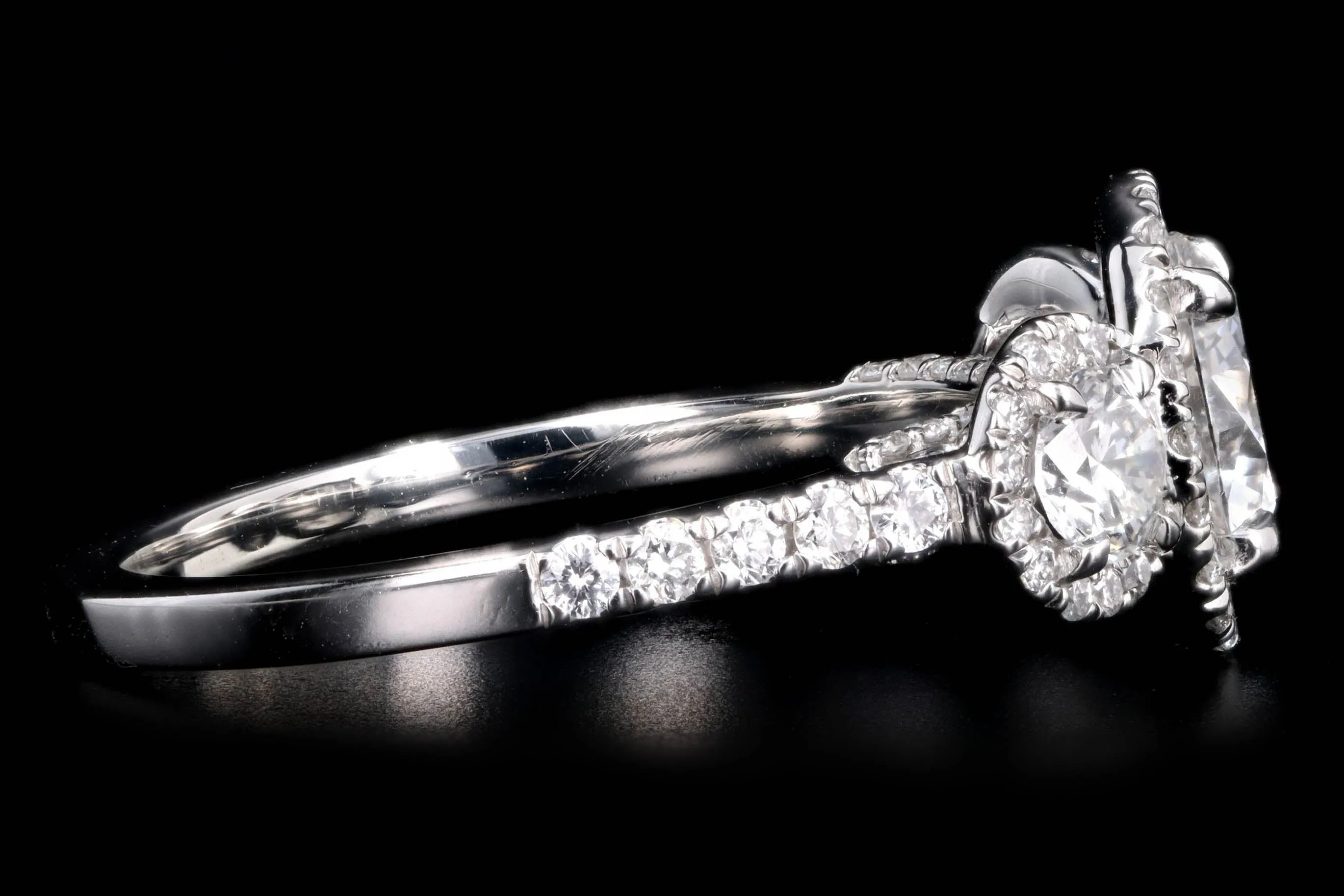 Platinum 1.20 Carat Round Brilliant Diamond Three Stone Halo Engagement Ring GIA Certified