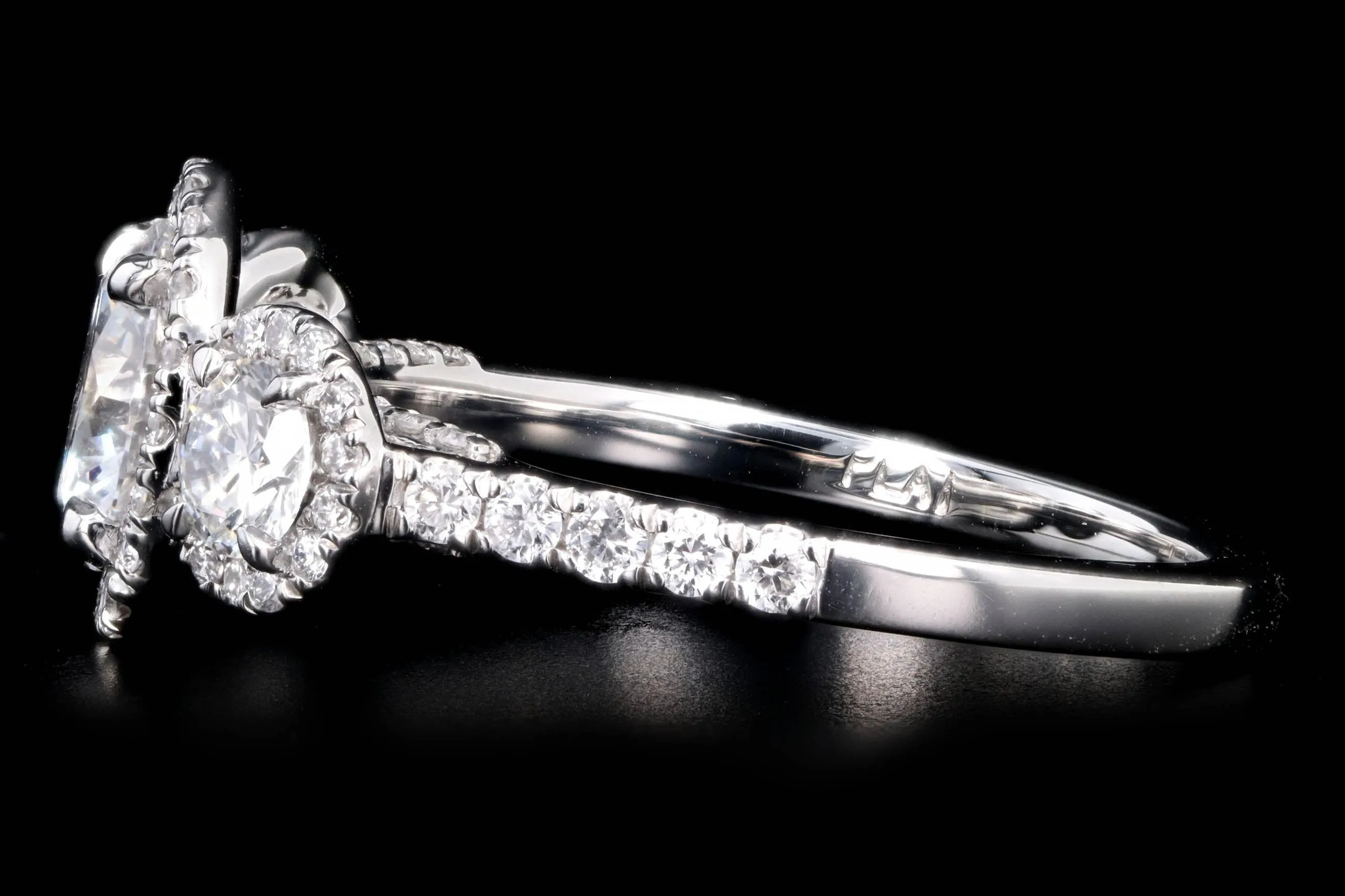 Platinum 1.20 Carat Round Brilliant Diamond Three Stone Halo Engagement Ring GIA Certified