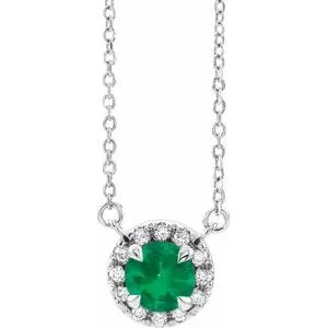 Platinum 5 mm Natural Emerald & 1/10 CTW Natural Diamond 18" Necklace