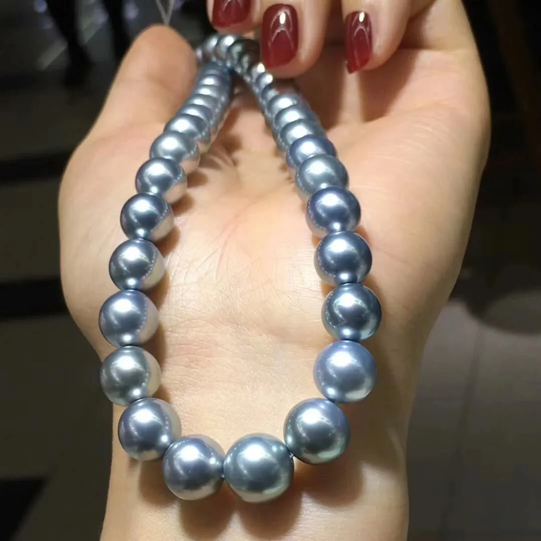 PLATINUM BLACK | 8.0-11.0 mm Silver Blue Tahitian South Sea Pearl Necklace | PSL Certificate