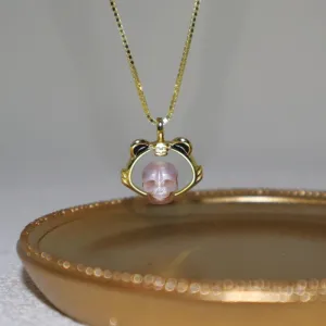 Playful Charm Cute Tiger Cub Pearl Skull Necklace