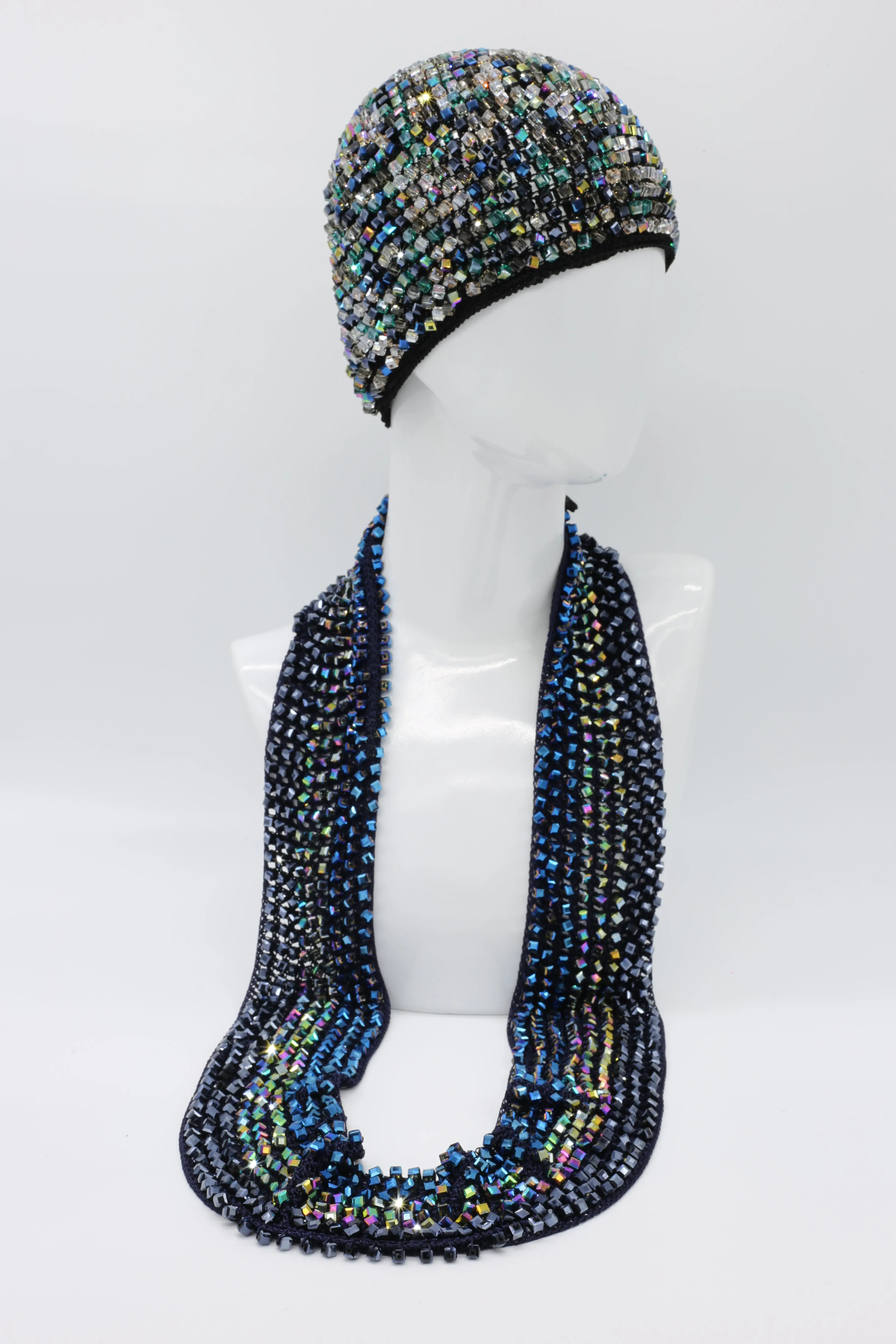 PRE-ORDER: Diana Hand-crocheted Crystal Hat & Infinity Necklace & Earrings Set - Winter Multi