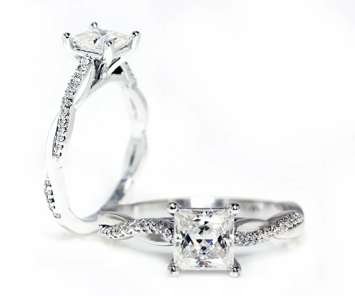Princess Moissanite Diamond Twist Wedding Ring