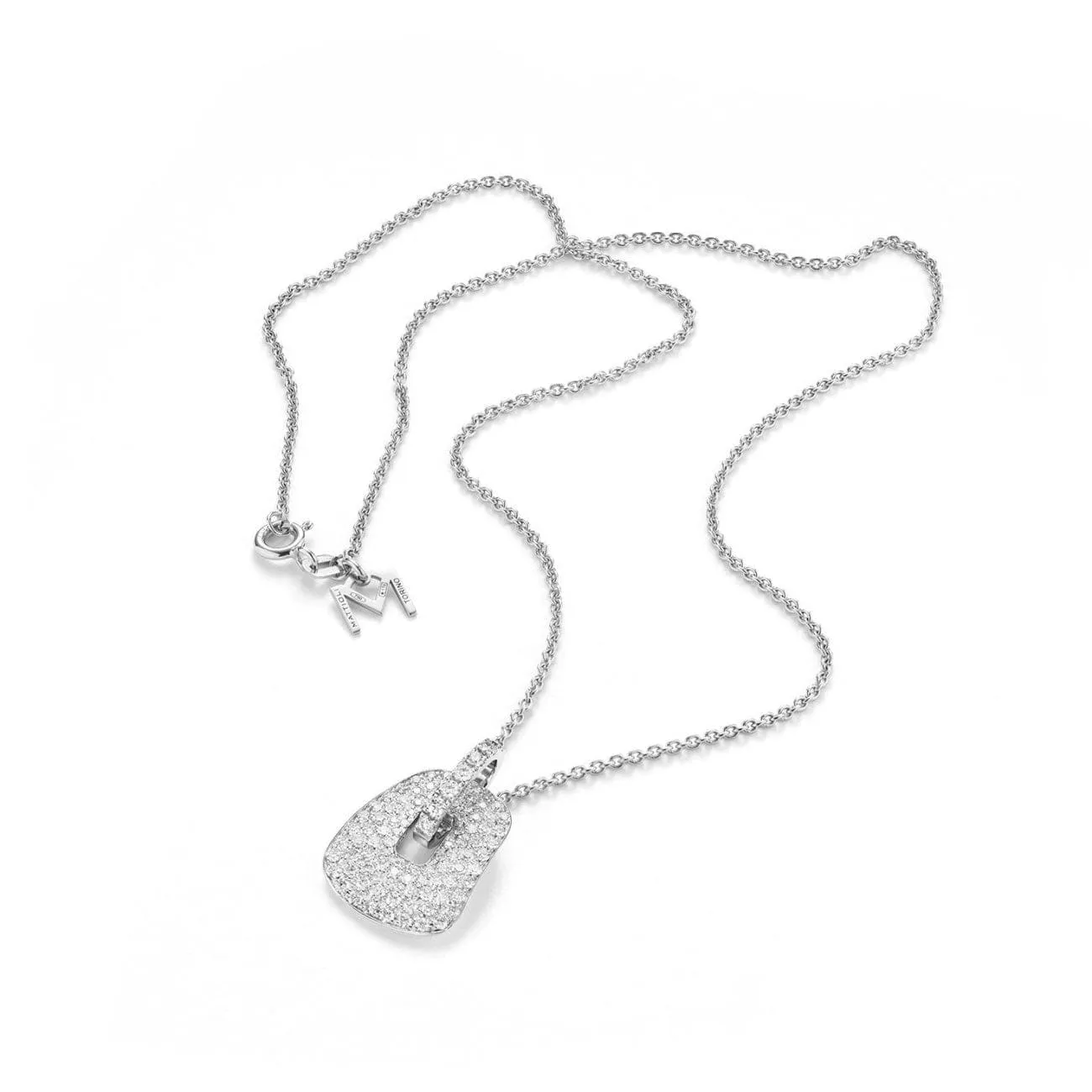 Puzzle Pendant In 18Kt White Gold And Whit Diamond With Two Interchangeable Mother Of Pearl