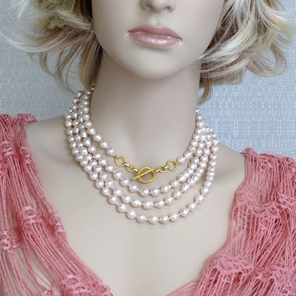 "Luna" Arpaia One of a Kind Japanese Akoya Baroque Pearl 74" Necklace with High Karat Gold Toggle Clasp