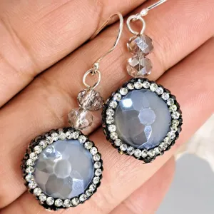 "Sparkle Basics" 1.5" to 2" Earrings - Mother Of Pearl, Turquenite, Crystal Or Onyx, with Pave' & Sterling
