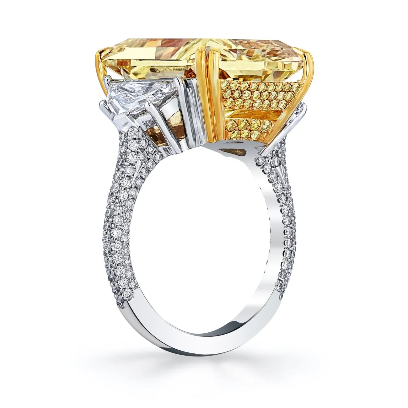 Radiant Cut 15.61 ct 18K Yellow Gold & Platinum Yellow Diamond Engagement Ring (Pre-Order)