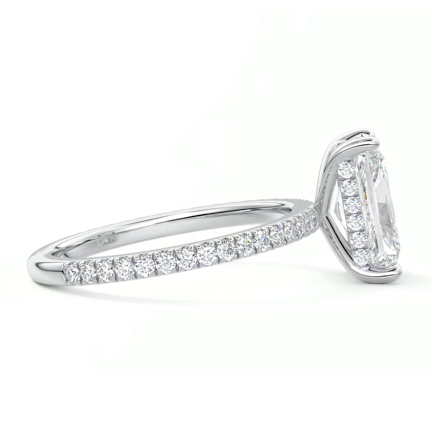 Radiant Cut Diamond on a Pavé Band with a Hidden Halo