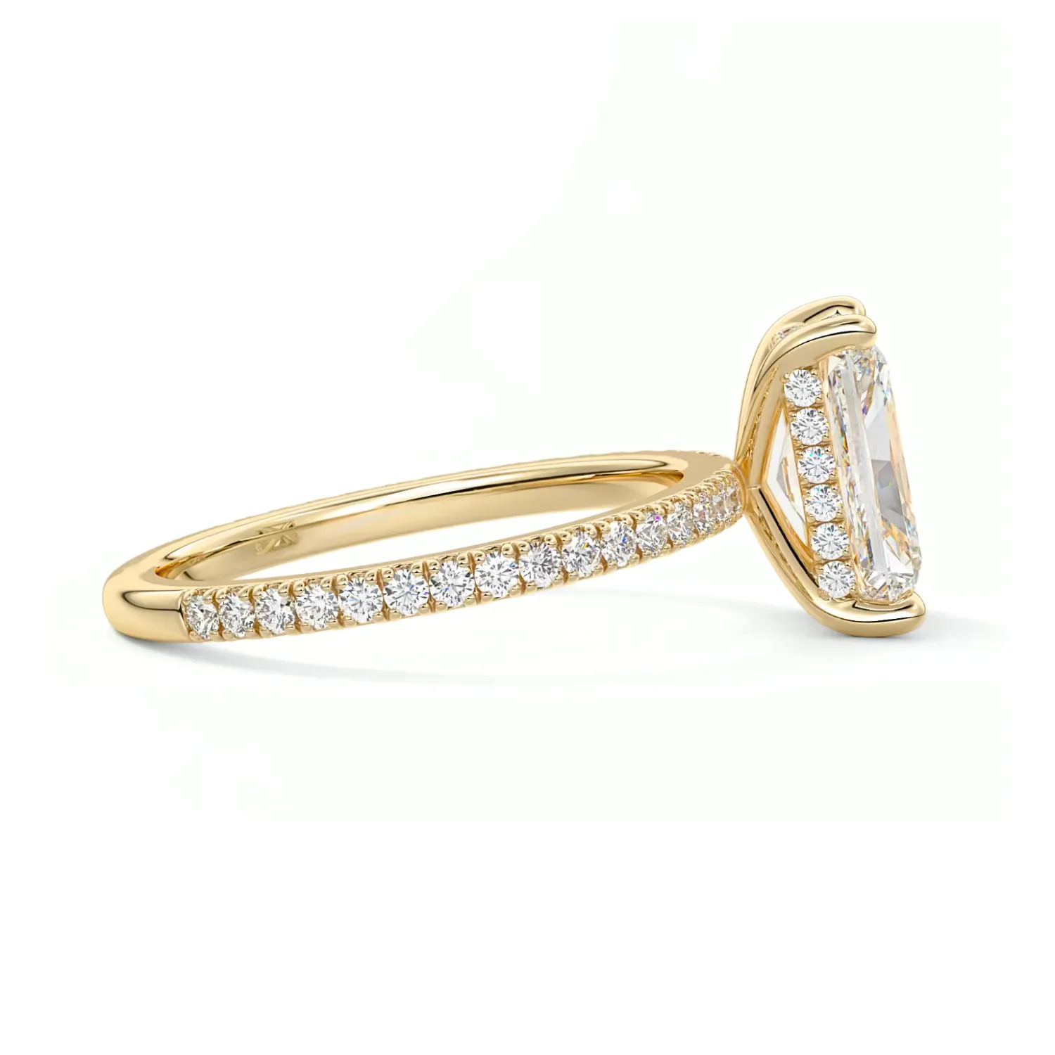 Radiant Cut Diamond on a Pavé Band with a Hidden Halo