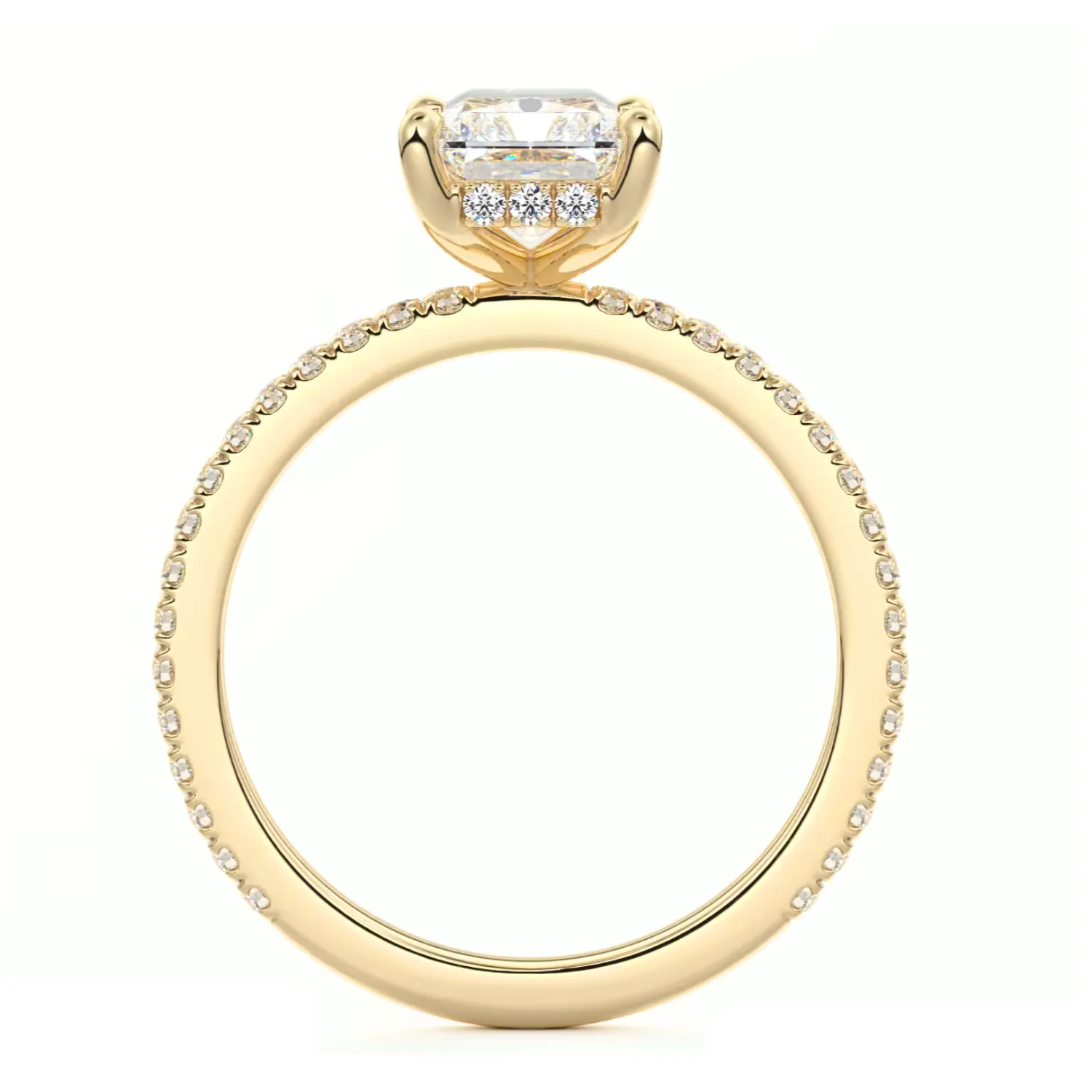 Radiant Cut Diamond on a Pavé Band with a Hidden Halo